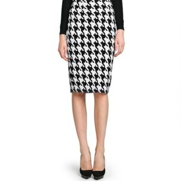 Brat Star. Beauti black and white stretch skirt Up to the knees houndstooth, - Picture 2 of 11